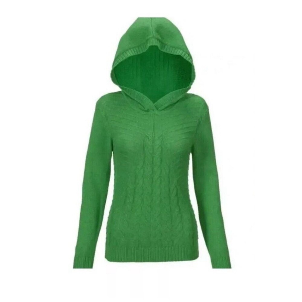 Cabi Laid Back Hoodie Sweater Jumper Womens Green Cable Knit Pullover Cotton
